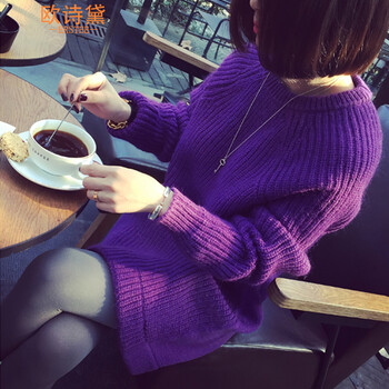 
                                        欧诗黛 针织衫女2016秋冬新款宽松时尚打底长袖假两件套头毛衣女 图片色 M                