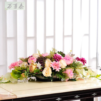 仿真假花摆设 客厅室内会议室花卉摆件艺术插花 粉紫色椭圆形桌花70cm