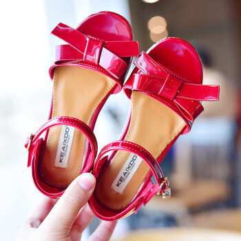 2018夏季新款女童蝴蝶结公主鞋学生露趾凉鞋儿童小高跟鞋韩版 红色 29