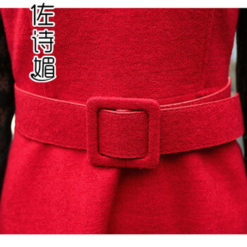 佐诗媚 2015秋季新款毛呢外套女韩版毛呢大衣短款长袖中长款毛呢连衣裙呢子大衣套装裙 红色 L