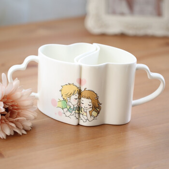 陶瓷水杯创意七夕节礼物情侣杯 茶杯咖啡杯礼品 心形情侣对杯套装