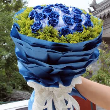 鲜花生日表白店情人节表白情人99朵红粉玫瑰蓝色妖姬香槟花束同城速递