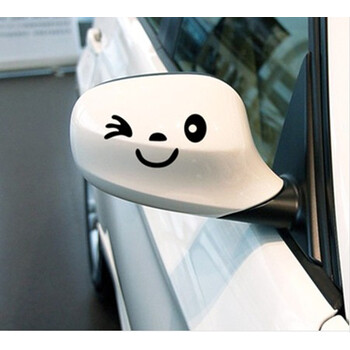 汽车贴纸 反光镜车贴 倒车镜贴 个性车贴 后视镜贴-笑脸02 一对白色