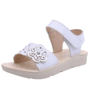 贝贝儿童鞋子2018夏季女童公主凉鞋女孩学生平底凉鞋 白色 29码
