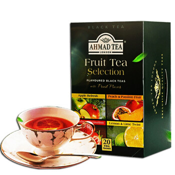 原装进口 英国亚曼茶AHMAD TEA 水果味红茶40g 英式袋泡茶调味红茶包盒装 4合1(苹果/水蜜桃/草莓/柠檬)