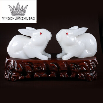 名顺珠宝 女款白玉生肖玉兔摆件兔子玉饰品 送友礼物 单只款