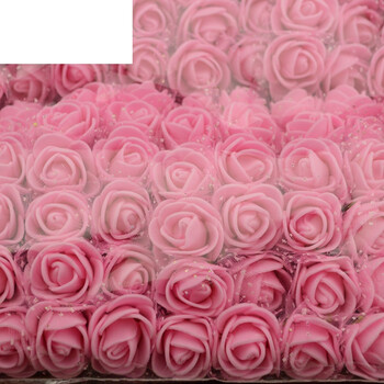 花环材料 喜糖盒花材迷你仿真泡沫玫瑰花朵带纱 青粉色(144朵一包)