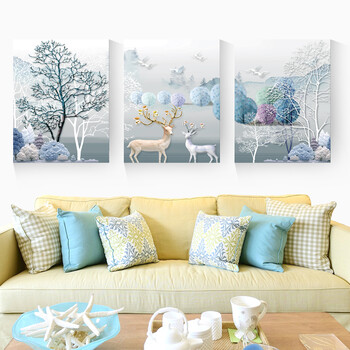 知更鸟客厅装饰画沙发背景墙挂画三联画无框画现代简约北欧餐厅卧室