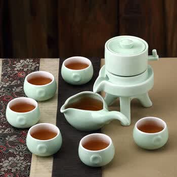 套装时来运转全自动功夫茶具家用懒人泡茶器 款式一:茶之韵绿色8件套