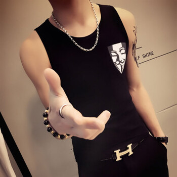 2018新款性感露肩紧身夏季新款个性潮男透气工子网红两道筋男士小背心