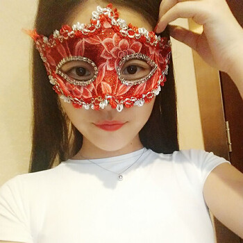 化妆舞会女半脸公主儿童愚人万圣节情趣派对面具 花面(红色)