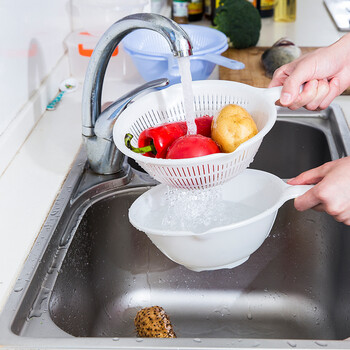 
                                        家の物语 日本进口两个装带手柄洗菜篮 沥水篮洗涤蔬果滴水篮 白色                