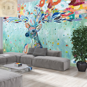 时尚3d欧大型壁画梅花鹿个性墙纸壁纸复古文艺黑白沙发电视背景墙布