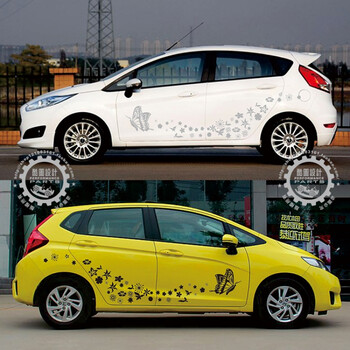 汽车拉花花朵蝶恋花蝴蝶花纹个性划痕全车贴汽车贴纸整车贴花 黑色