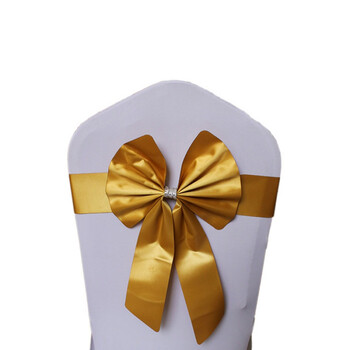 酒店婚庆宴会活动免系蝴蝶结餐厅弹力椅套蝴蝶结绑带椅背花装饰 金色