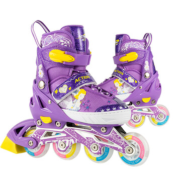 action动感 儿童溜冰鞋轮滑鞋旱冰鞋滑冰鞋八轮闪光 紫色公主 护具