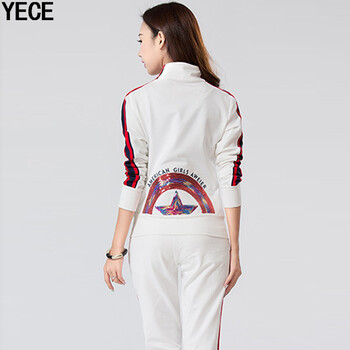 
                                        YECE 时尚套装女 2017春装新款女装时尚大码休闲运动服两件套开衫卫衣套装女 白色 M                