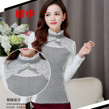 檬伊 2015秋装新款大码韩版女装兔毛打底衫 图片色 2XL