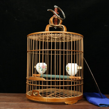 画眉鸟笼抛光紫竹老竹圆笼鼓底画眉笼竹制鸟笼竹 全套紫竹直径31高33