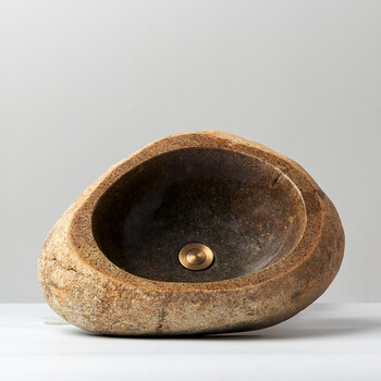 定制石头洗手盆复古鹅卵石台上盆天然石材仿古洗脸盆艺术盆洗面盆
