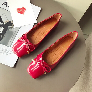 夏季新款平底鞋女浅口蝴蝶结软底单鞋女百搭时尚方头瓢鞋潮 555-6红色
