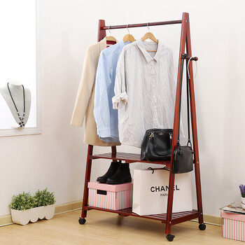 实木衣帽架落地三角晾衣架创意木质置物架简约挂衣办公室衣服架子