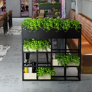 铁艺办公室工业风咖啡厅餐厅隔断装饰花架卡座绿植矮屏风置物架子