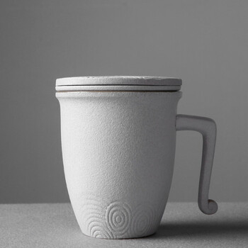 陶马克杯过滤带盖陶瓷功夫茶杯创意杯子简约大容量家用水杯套装 白色