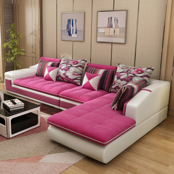 布沙发客厅整装简约现代大小户型家具组合布艺沙发 玫红 单双贵妃