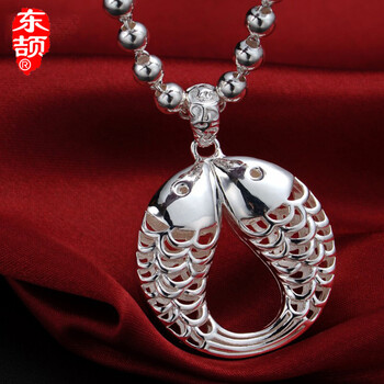 苏醒95银双鱼吊坠女时尚毛衣链挂坠手工银饰项坠 16g