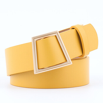 衣仓铺女士无针腰带百搭时尚风衣佩带女宽韩版平滑扣皮带装饰 黄色