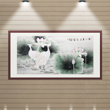 苏雅工笔画国画花鸟画工笔牡丹手绘真迹和和美美 红褐色实木框配有机玻璃 88x188厘米