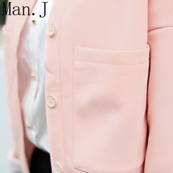 Man.J 2015秋季新款小香风粉色立领小西装外套女 8098# 粉红色 L