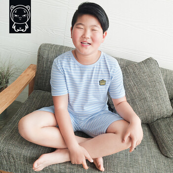 小猪托尼胖童装男童家居服2018夏季新款胖男孩休闲加肥加大睡衣套装