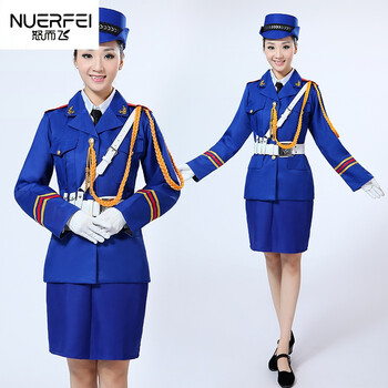 升旗手服装班仪仗队军装礼服舞台演出服女乐队军鼓海军制服套 蓝色