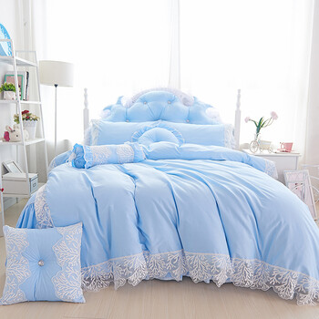 0m床罩床裙 (棉)优雅-蓝色(天空蓝) 1.2m(4英尺)床
