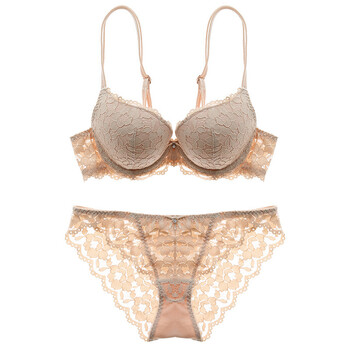 欧美全蕾丝刺绣文胸套装聚拢女士内衣两件套文胸 肉色 80c