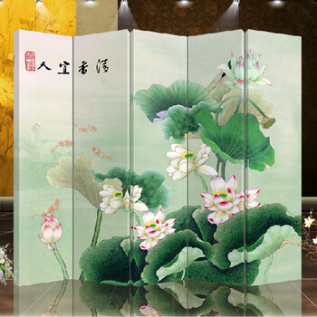 优阁调防水防透免安装折叠双面中式艺术屏风隔断酒店会所美容院屏风水墙文化墙背景墙隔断墙456 5-68 4扇防水防透加厚