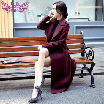 
                                        玟蔻毛呢大衣女2017新款时尚翻领双排扣毛呢外套女N002 黑色 L                
