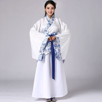 汉服女毕业照服装古装仙女贵妃襦裙唐朝古代曲裾正规演出服夏 白色 xl