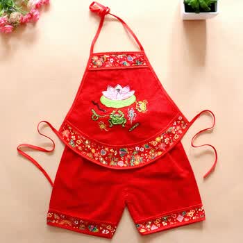 婴儿唐装护脐肚兜套装2018新款男女宝宝红肚兜百岁周岁拍照服 花布