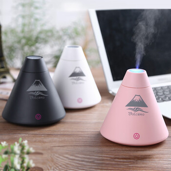 火山加湿器USB 静音LED香薰家用办公桌室补水出雾器迷你空气 白色