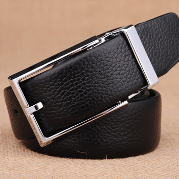 双面头层牛皮皮带男士针扣纯牛皮真皮韩版休闲裤腰带青年中年商务