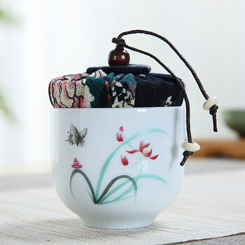 迷你布盖陶瓷茶叶罐小号复古中国风普洱存储小茶仓送礼品盒装 春兰小