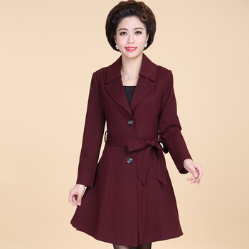 艾斯丽娜 中老年女装秋装新品风衣长袖修身中年妇女大码妈妈装秋装外套中长款上衣胖太太衣服 枣红 3XL