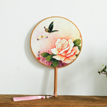 团扇古典手绘圆扇子工艺扇汉服旗袍摄影文艺舞蹈扇女子古风宫廷扇 14