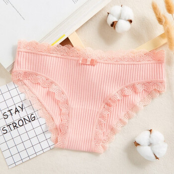 女士无痕内裤纯棉裆透气低腰性感少女学生纯色底裤蕾丝边三角内裤