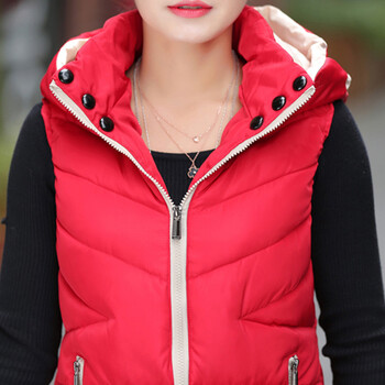 芭米欣2015秋冬新款韩版修身显瘦短款连帽无袖棉服马甲女F6485 红色 XXXL
