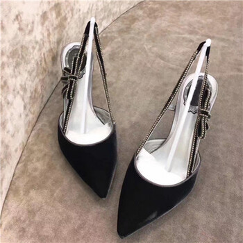 chengta程踏 高跟凉鞋女2018春夏新款尖头水钻蝴蝶结高跟鞋一字带细跟