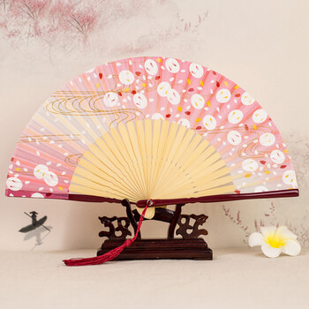 小扇子中国风印花绢布扇日式夏季和风便携跳舞蹈折叠扇子 金乌玉兔